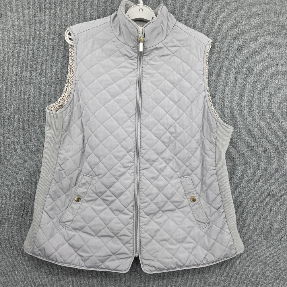 Adrienne Vittadini Vest Womens 1X Gray Quilted Puffer Zip Front Lined Warm‎